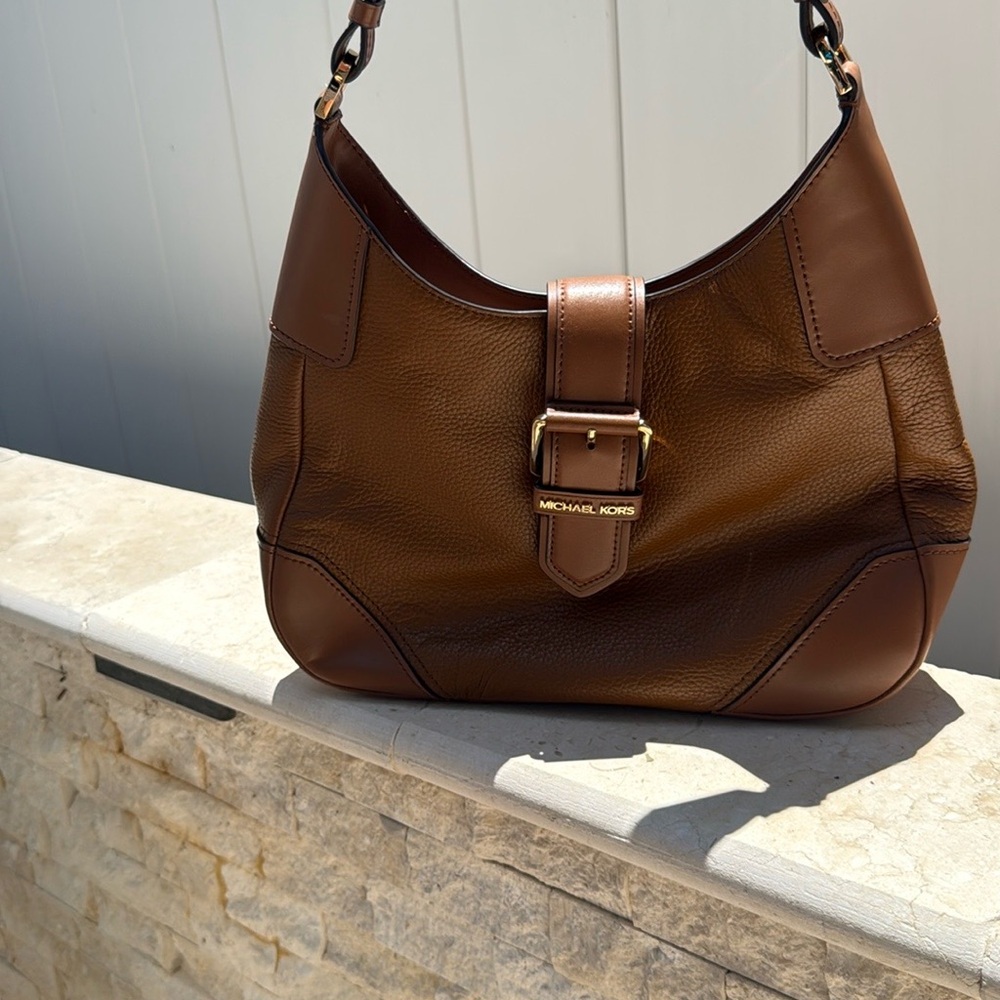 Rich Brown Michael Kors Leather Hobo Bag with Crescent Shape